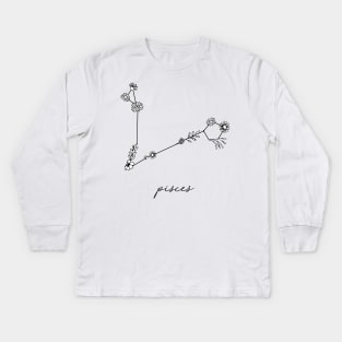 Pisces Zodiac Wildflower Constellation Kids Long Sleeve T-Shirt